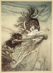 Le ondine del Reno che prendono in giro Alberich, illustrazione da 